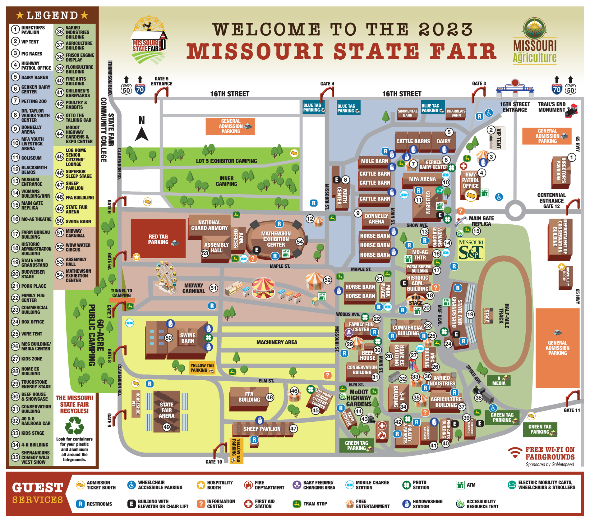 Map of fair grounds showing Missouri S&T near the bandstand, next to the Missouri AG Theatre